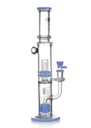 straight tube bong with ratchet perc, galaxy marble, and marshmallow perc by diamond glass
