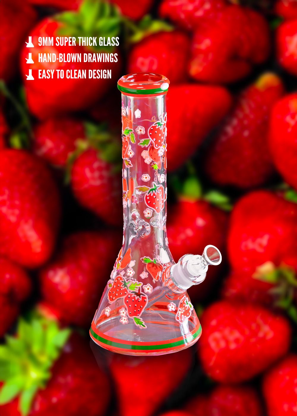 Strawberry Beaker Bong 9MM Extra-Heavy