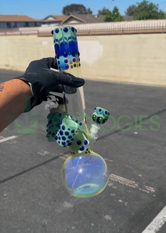 trident glass bong with built in weed jar and a lighter holder