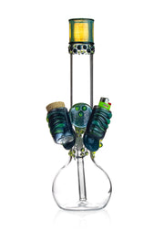 trident glass slyme green themed bong with built in lighter holder and nug jar