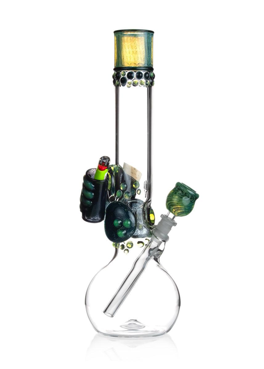 Trident Glass 16" Slyme Green Jar and Lighter Holder Beaker Bong