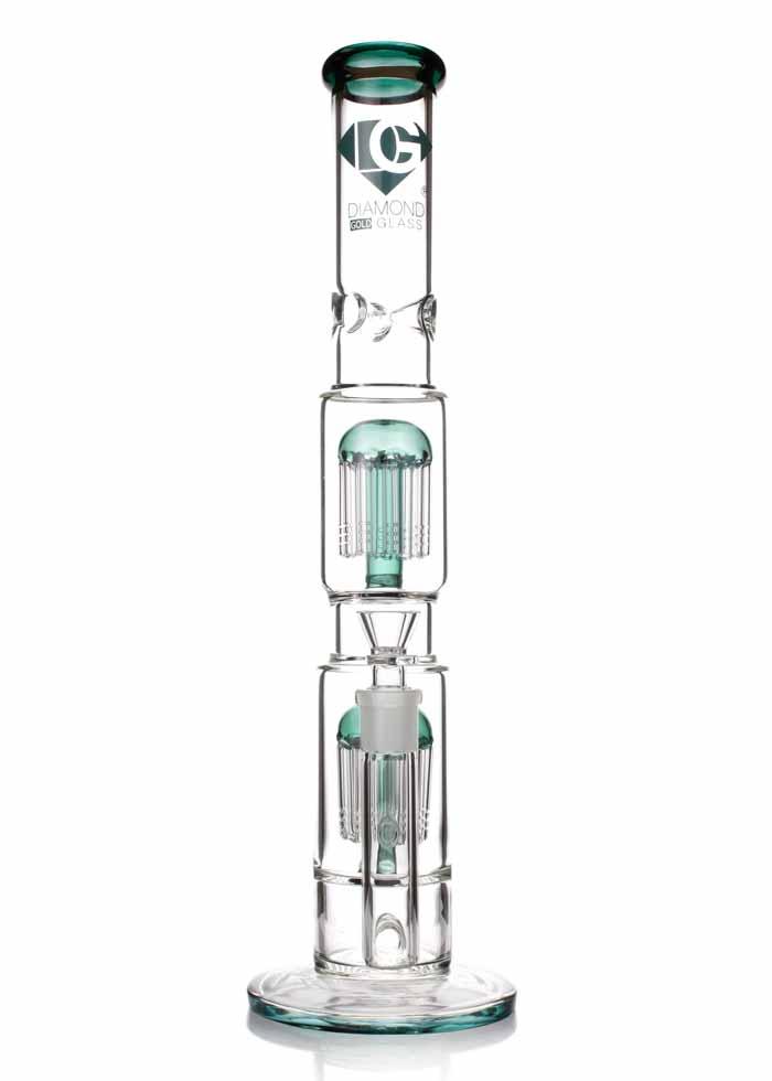 green colored 18 inch straight tube bong by diamond glass. Features 2 8 arm tree percolators