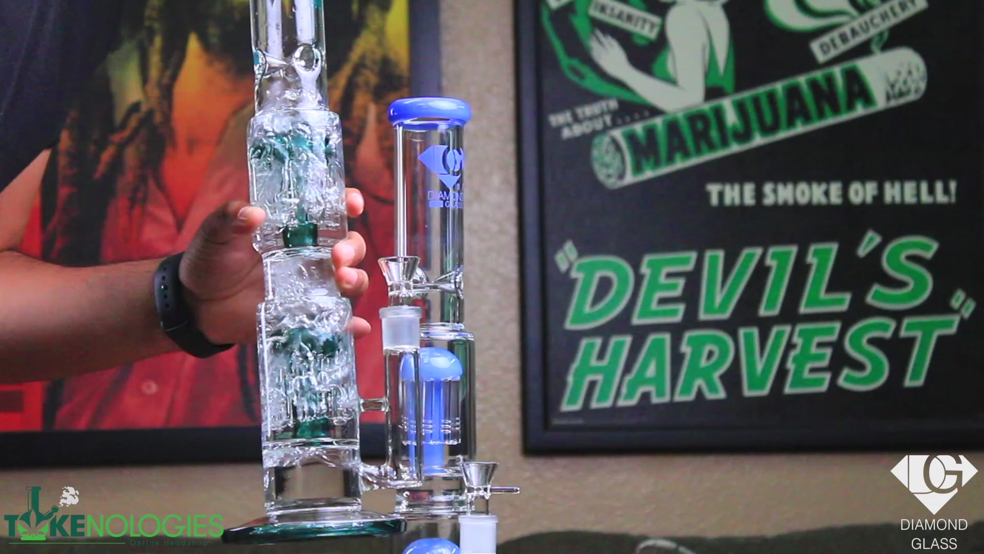 18 inch straight tube bong by diamond glass with 2 tree percs
