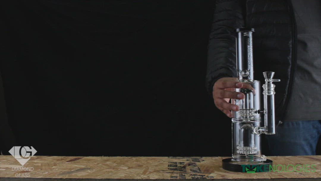 diamond glass fixed stem bong 65mm with double showerhead percs