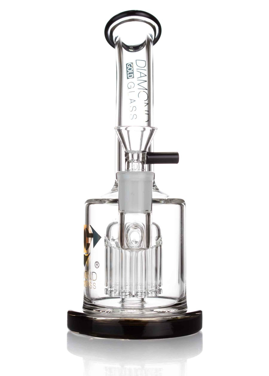 Front view of 10 arm tree perc dab rig by diamond glass