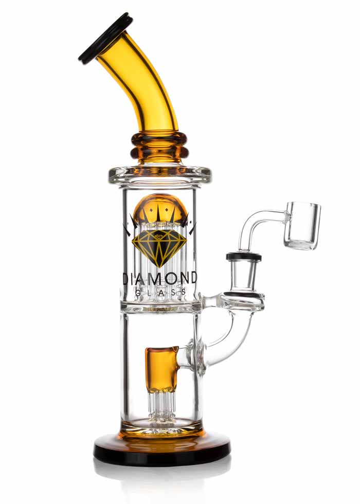 amber double perc dab rig by diamond glass