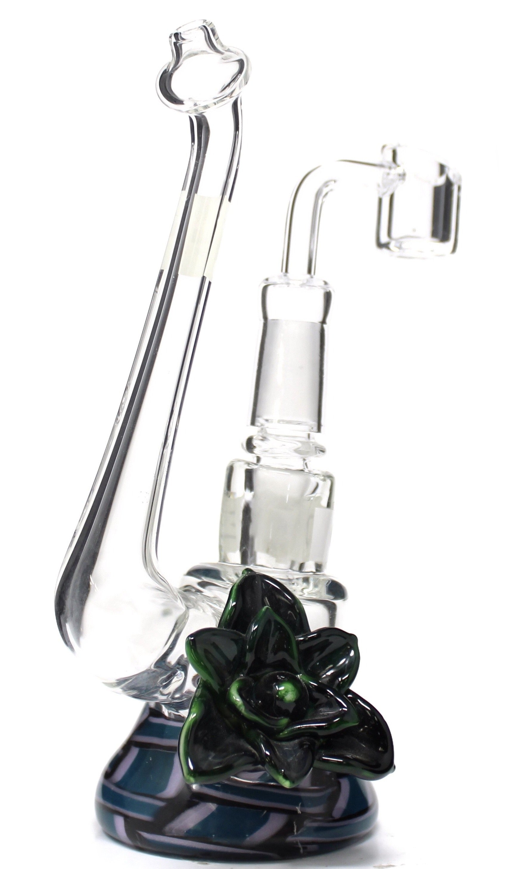 Sherlock styled body, quartz banger nail, 3D glass art on the base. This rig is perfect for dabbing your favorite wax.