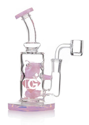 pink dab rig with swiss perc and showerhead perc. Made by Diamond Glass