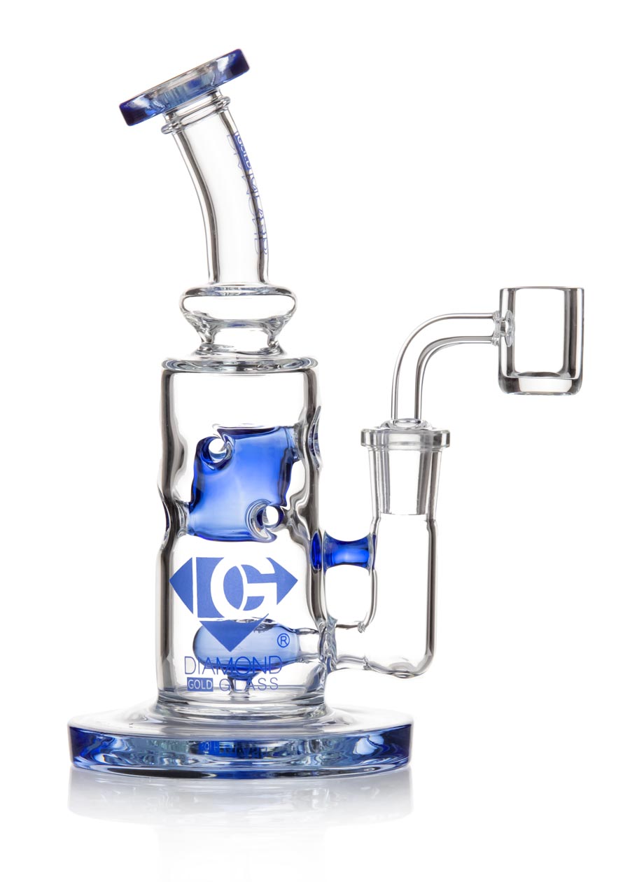 blue dab rig with swiss perc and showerhead perc. made by diamond glass